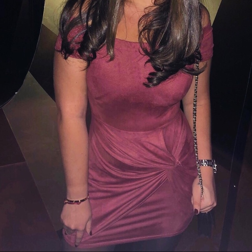 Mauve off the shoulder suede dress